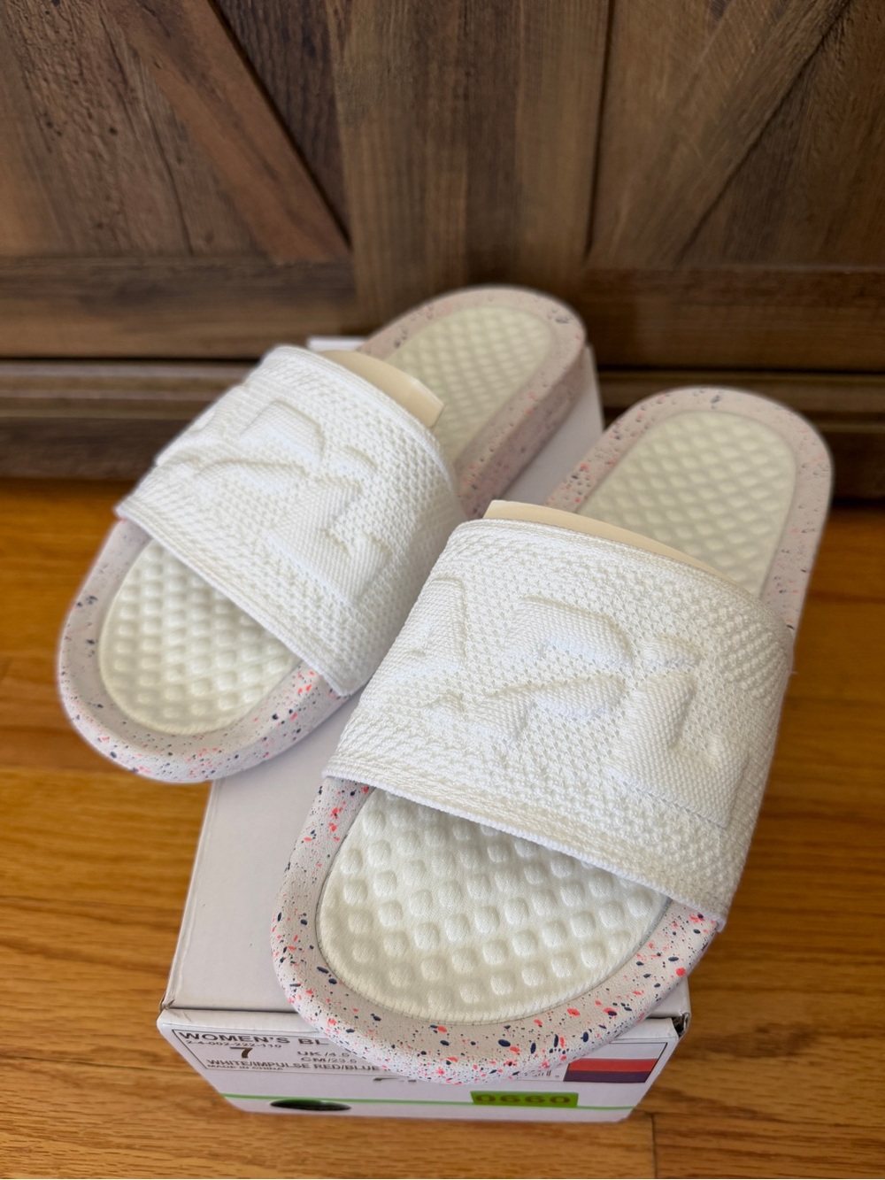 White Knit APL Techloom Slide Sandals with Speckled Sole